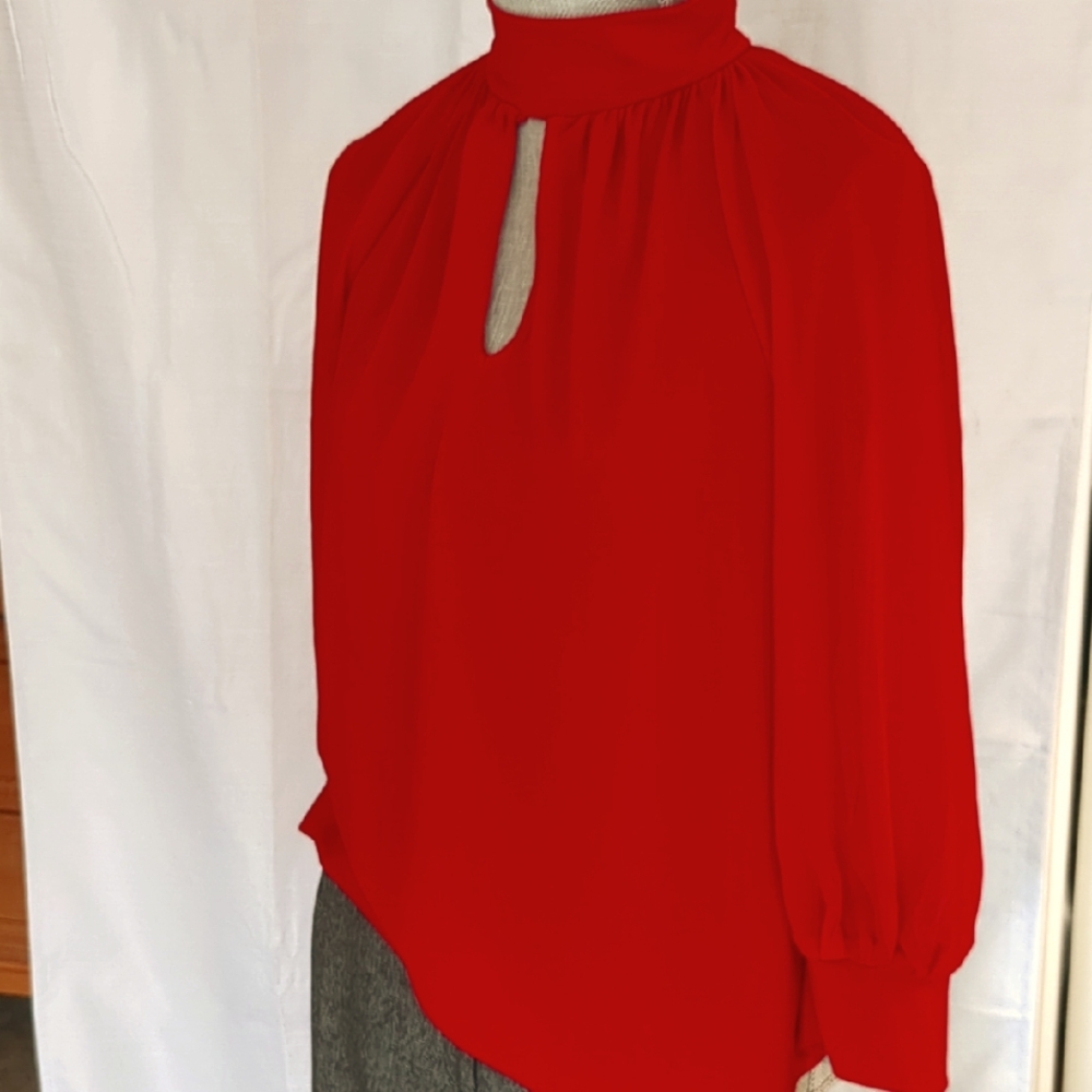 NY & CO Vibrant Red Asymmetrical Blouse with Mandarin Collar